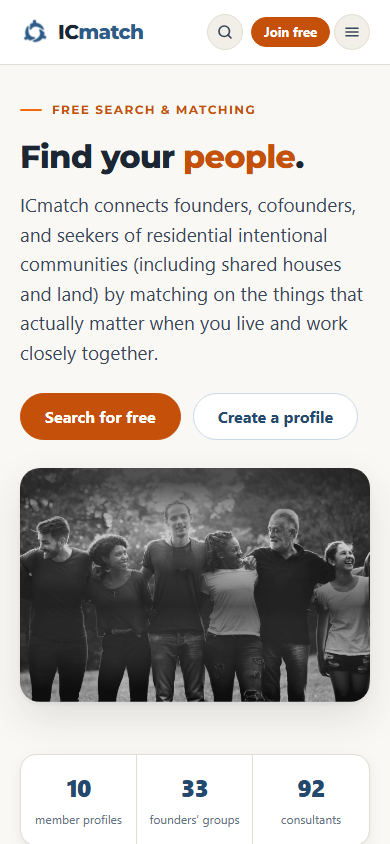 The home page with the Join free button