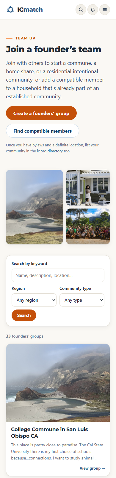 The Team up page with the Create a founders’ group button
